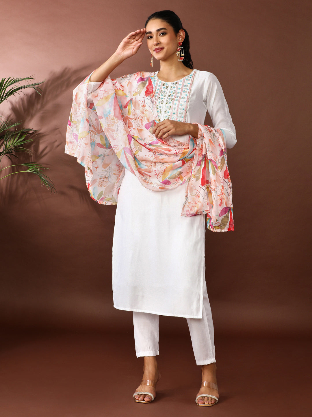 Solid Embroidered Chanderi Cotton Kurta & Trousers Sets