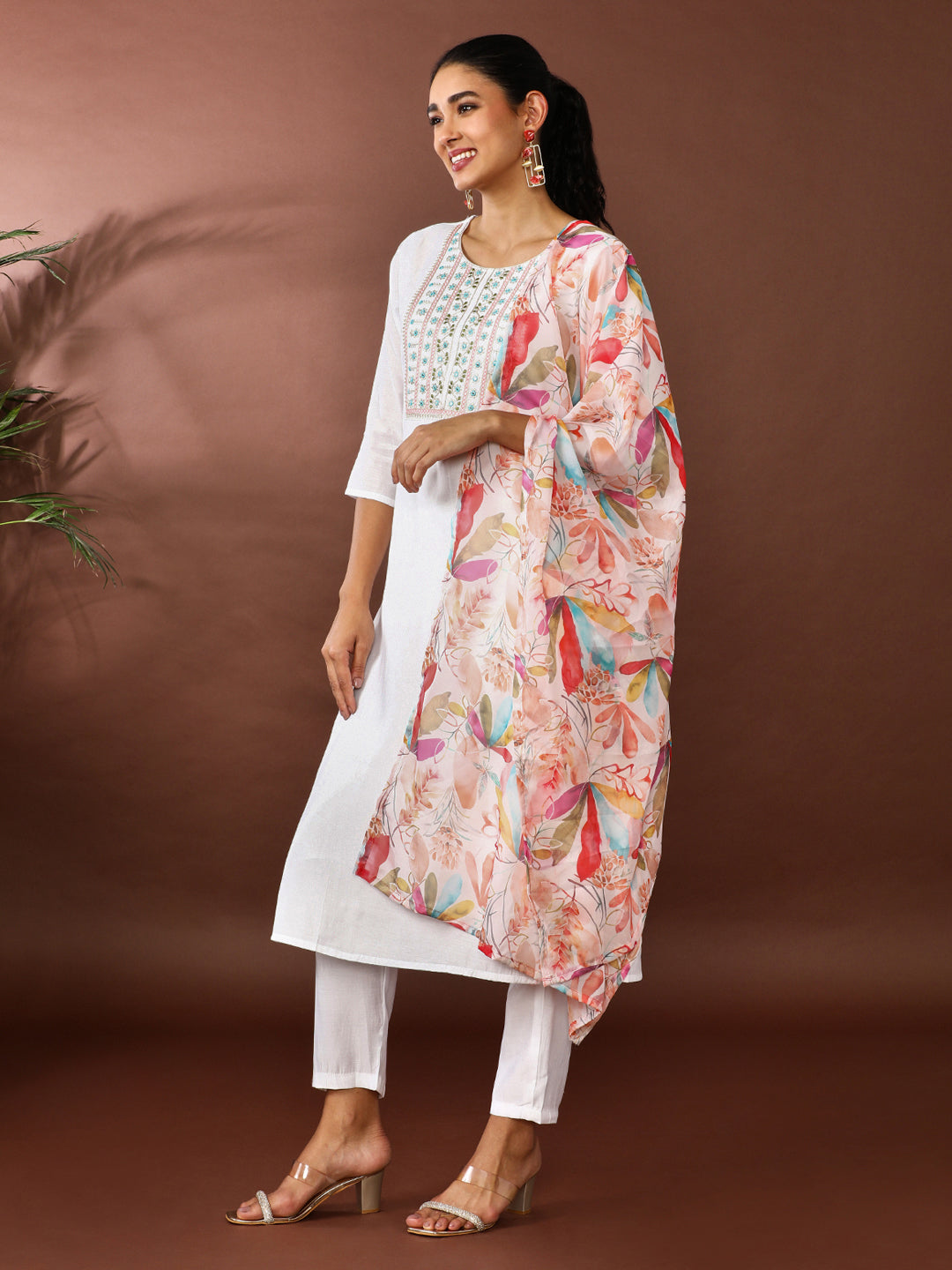 Solid Embroidered Chanderi Cotton Kurta & Trousers Sets