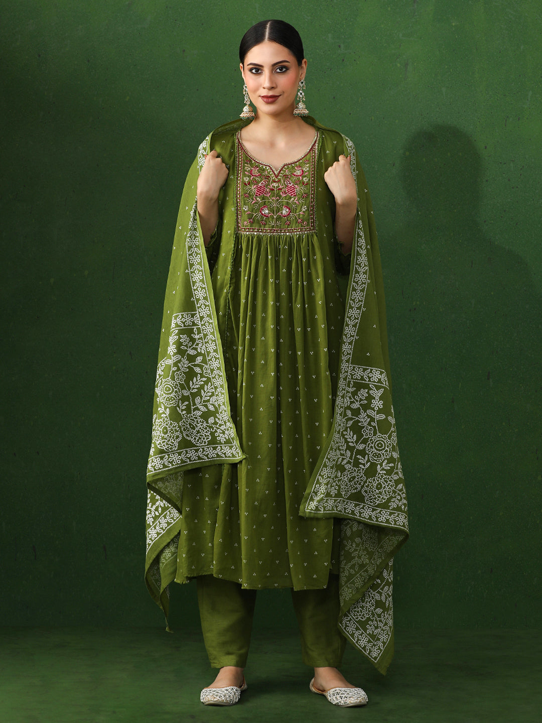 Floral Embroidered A-Line Pure Cotton Kurta & Trousers Sets