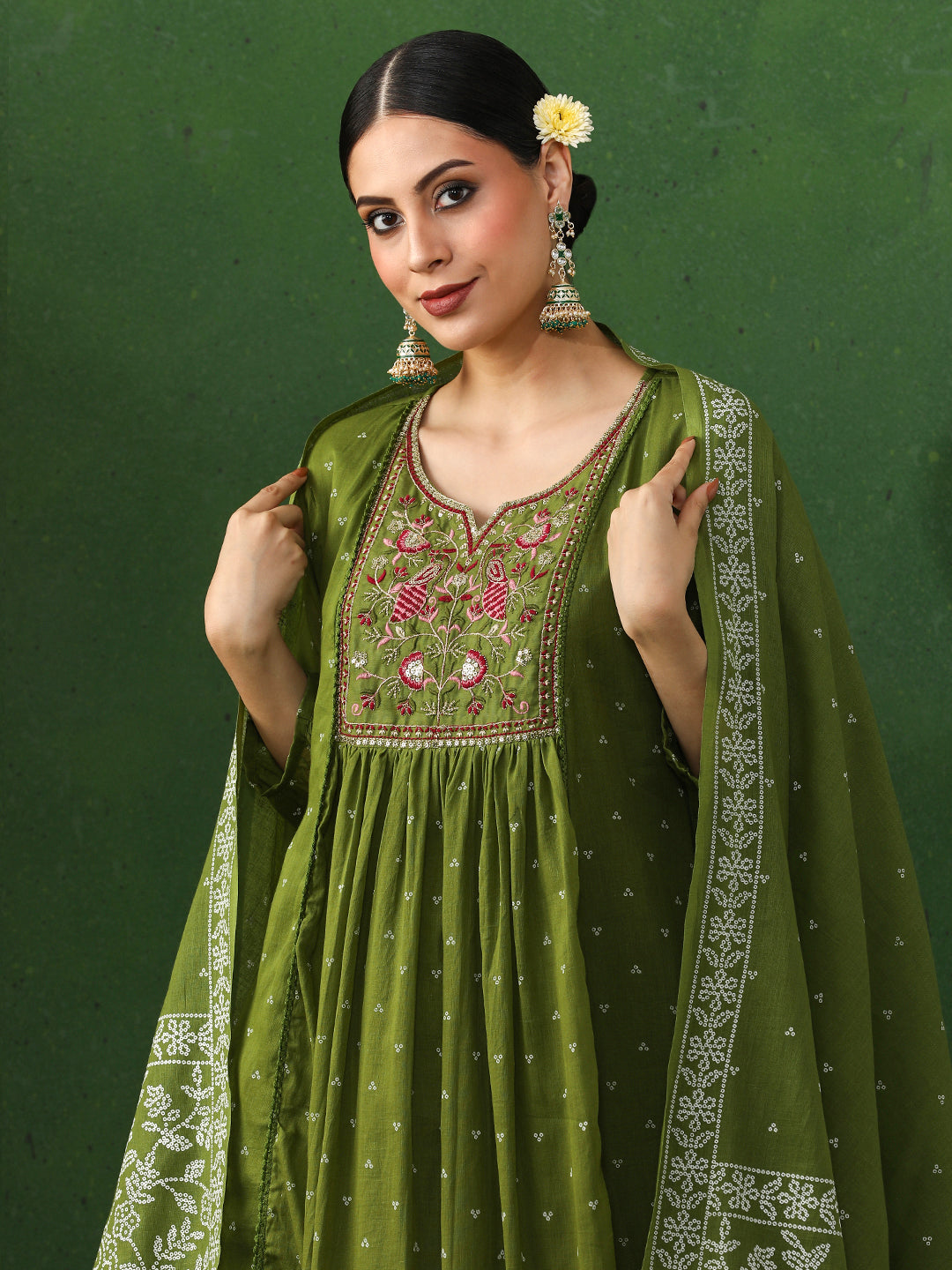 Floral Embroidered A-Line Pure Cotton Kurta & Trousers Sets