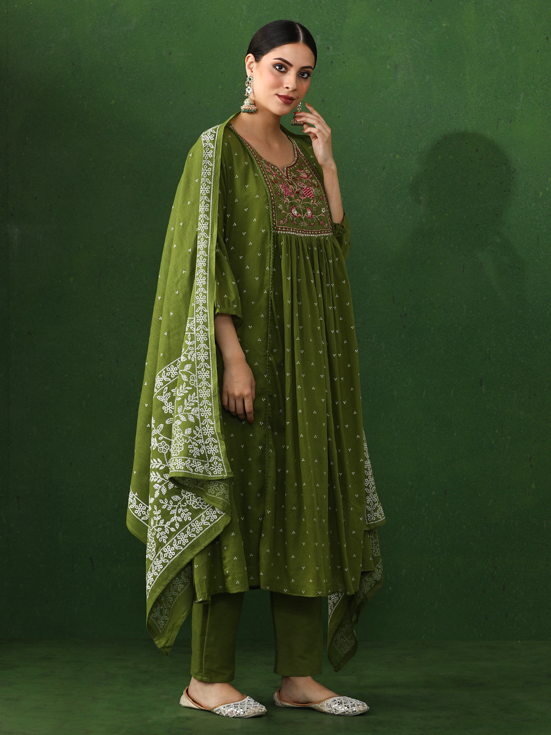 Floral Embroidered A-Line Pure Cotton Kurta & Trousers Sets