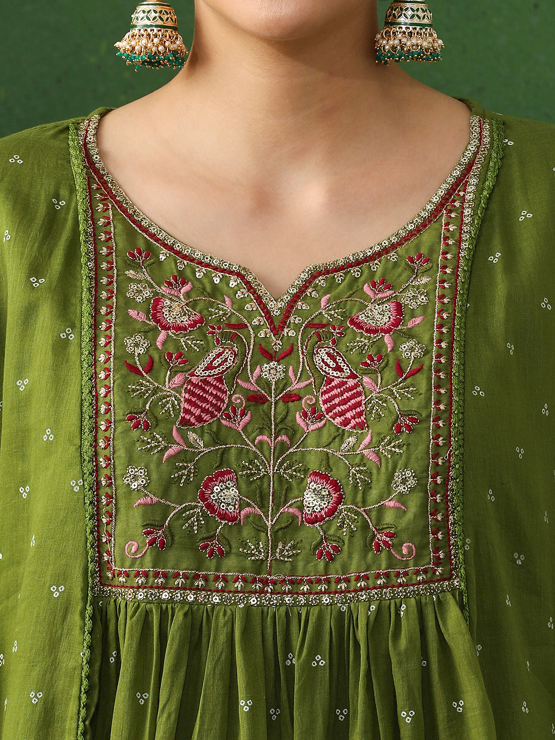 Floral Embroidered A-Line Pure Cotton Kurta & Trousers Sets