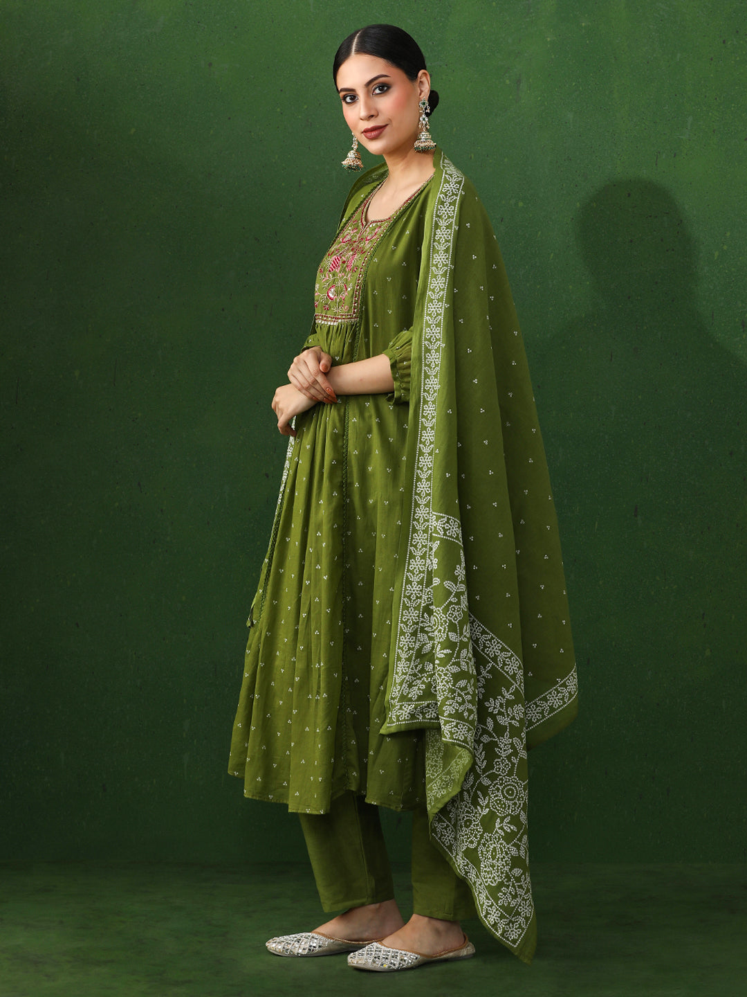 Floral Embroidered A-Line Pure Cotton Kurta & Trousers Sets