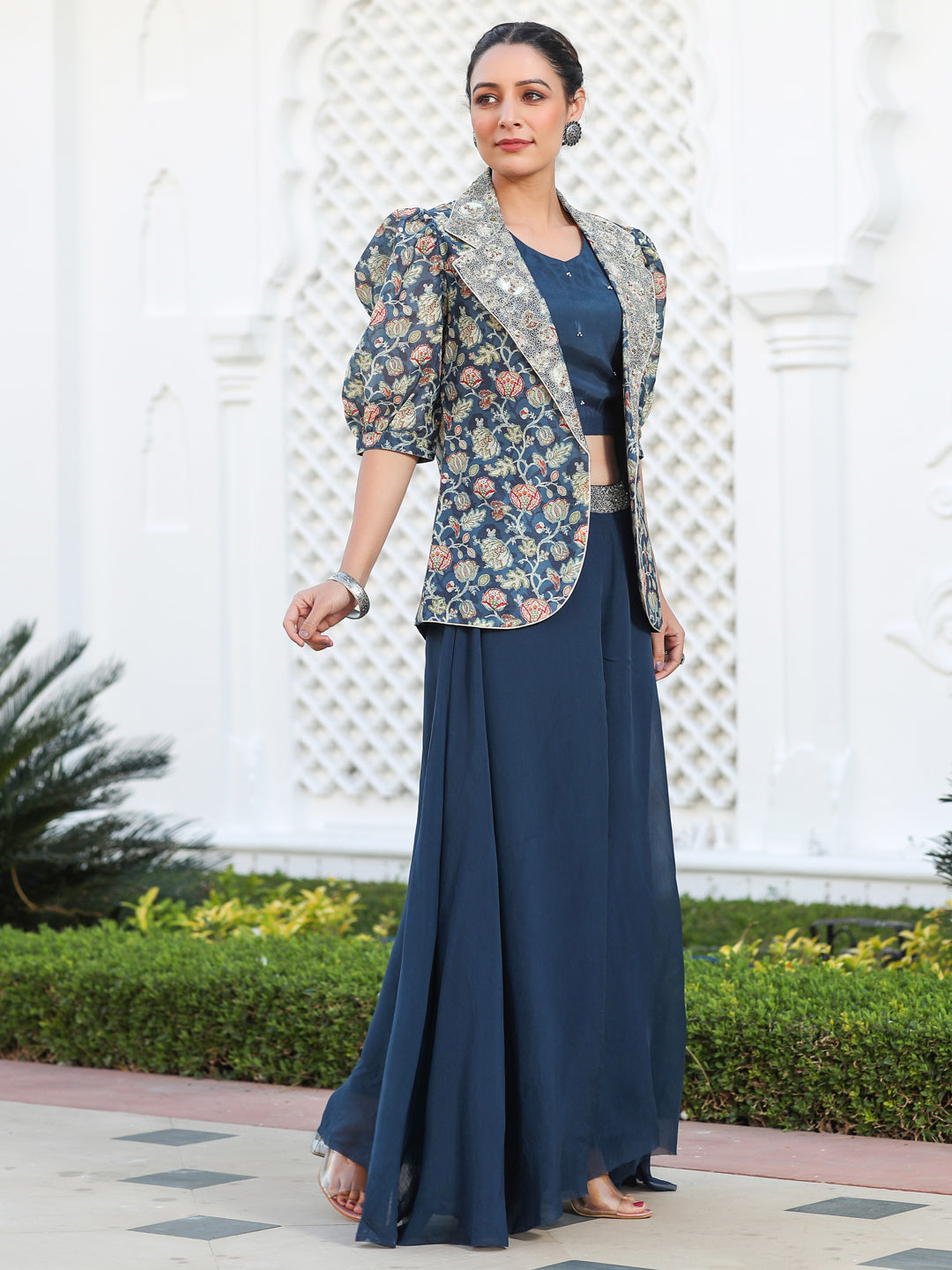 Floral Printed Straight Art Silk Top & Sharara Sets