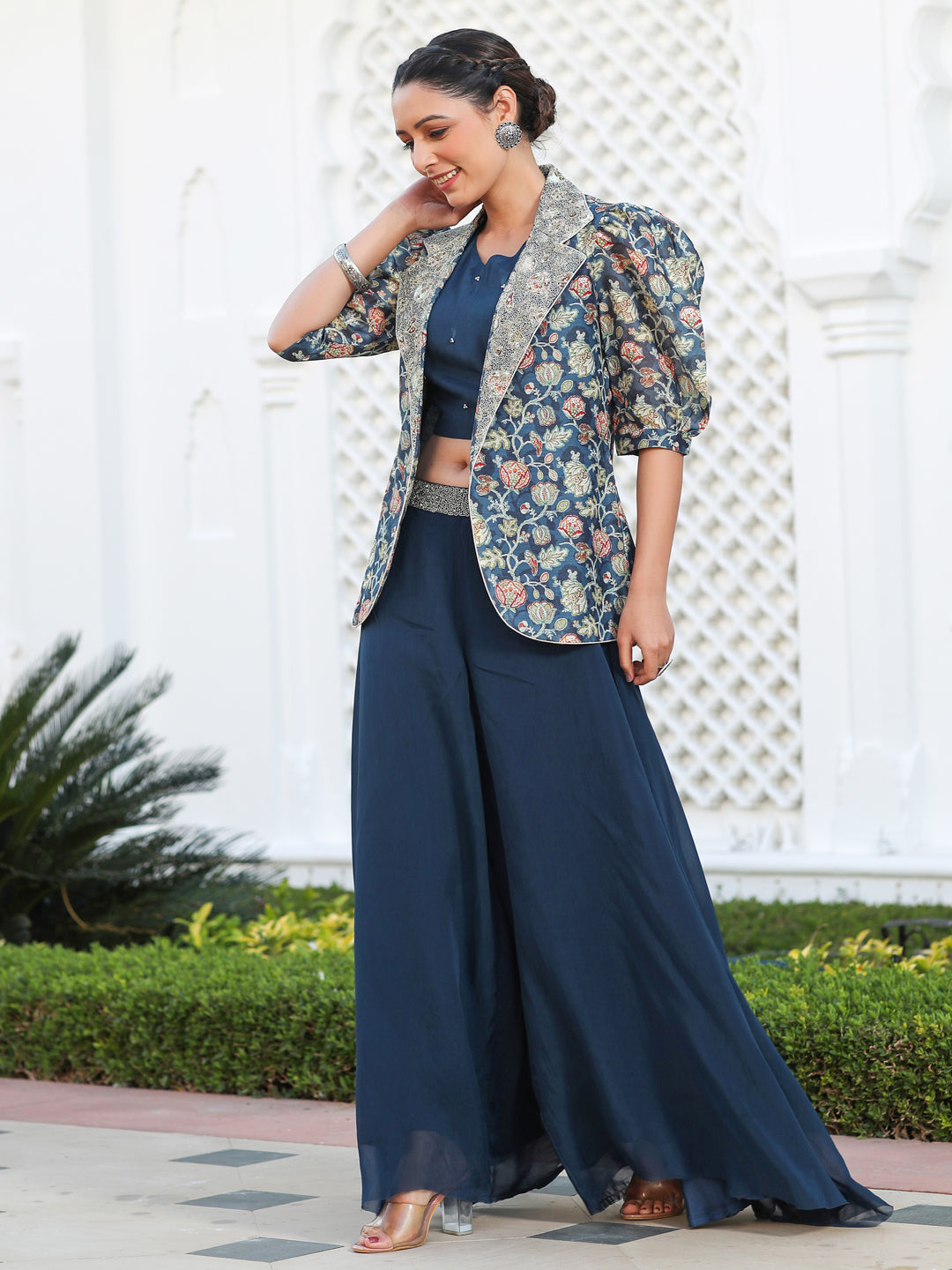 Floral Printed Straight Art Silk Top & Sharara Sets