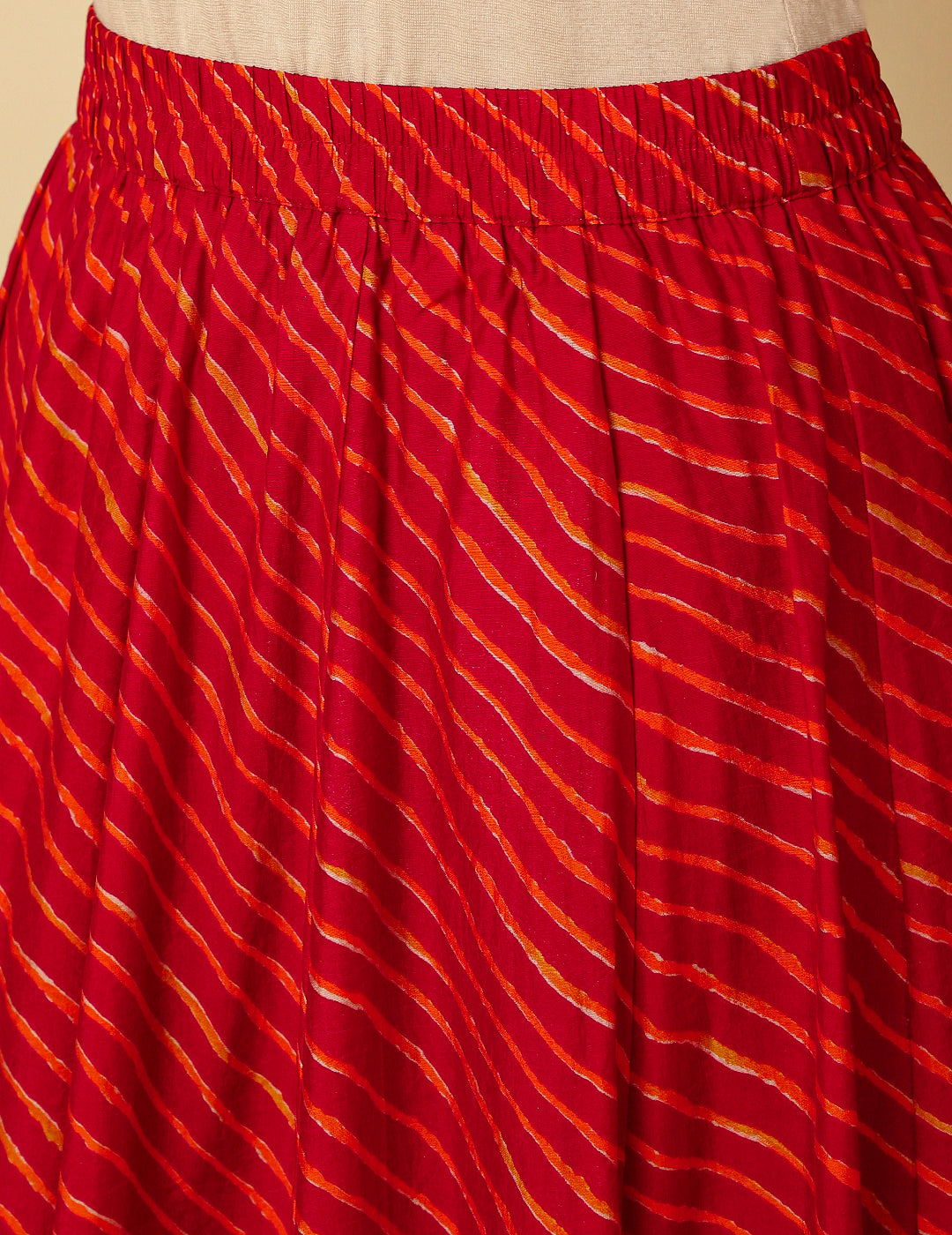 Fuchsia Embroidered Bandhani Gathered Kurta With Leheriya Skirt And Dupatta