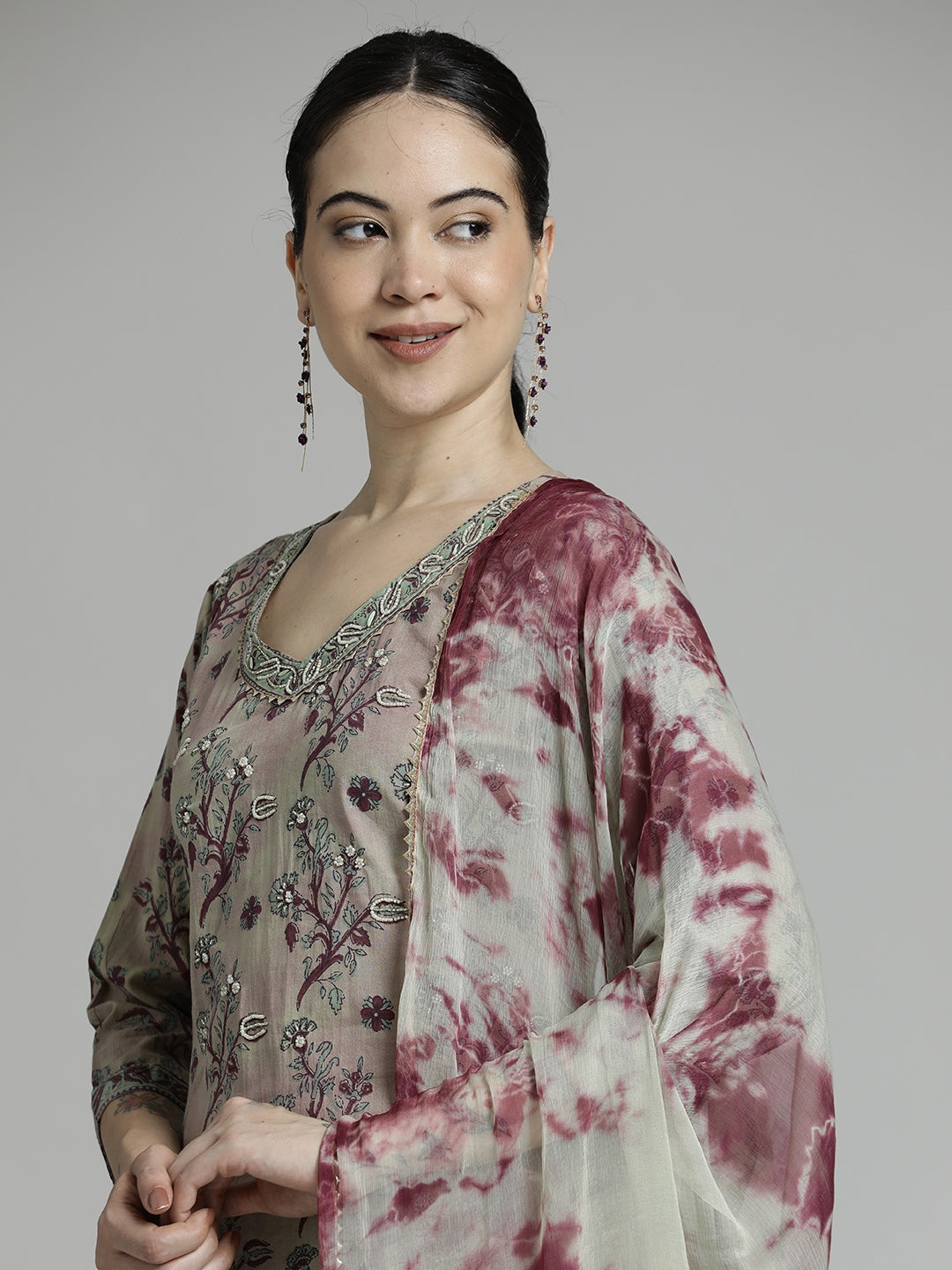 Pure Cotton Floral Kurta Set With Dupatta