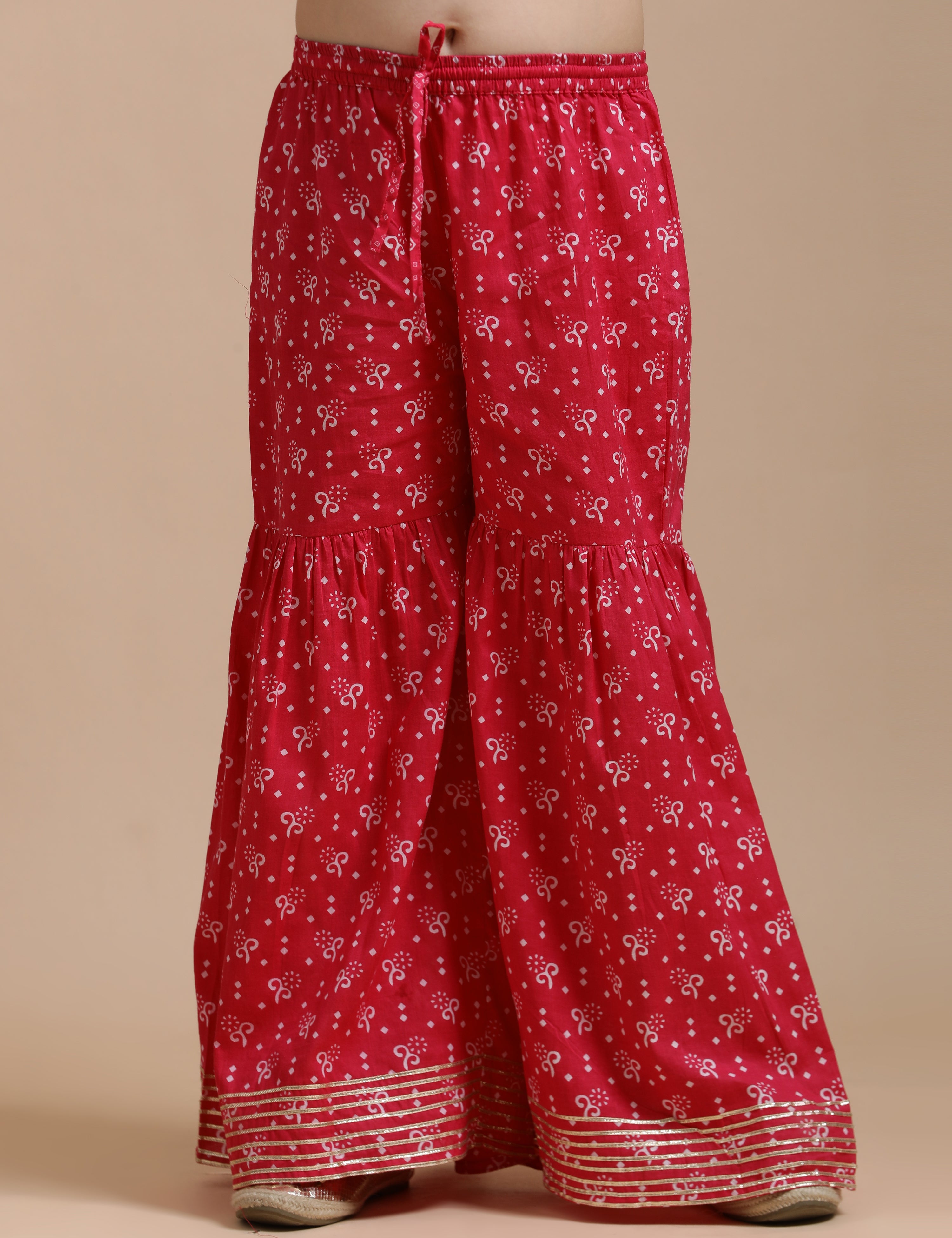 Girls Pure Cotton Floral Embroidered Anarkali Kurta With Sharara