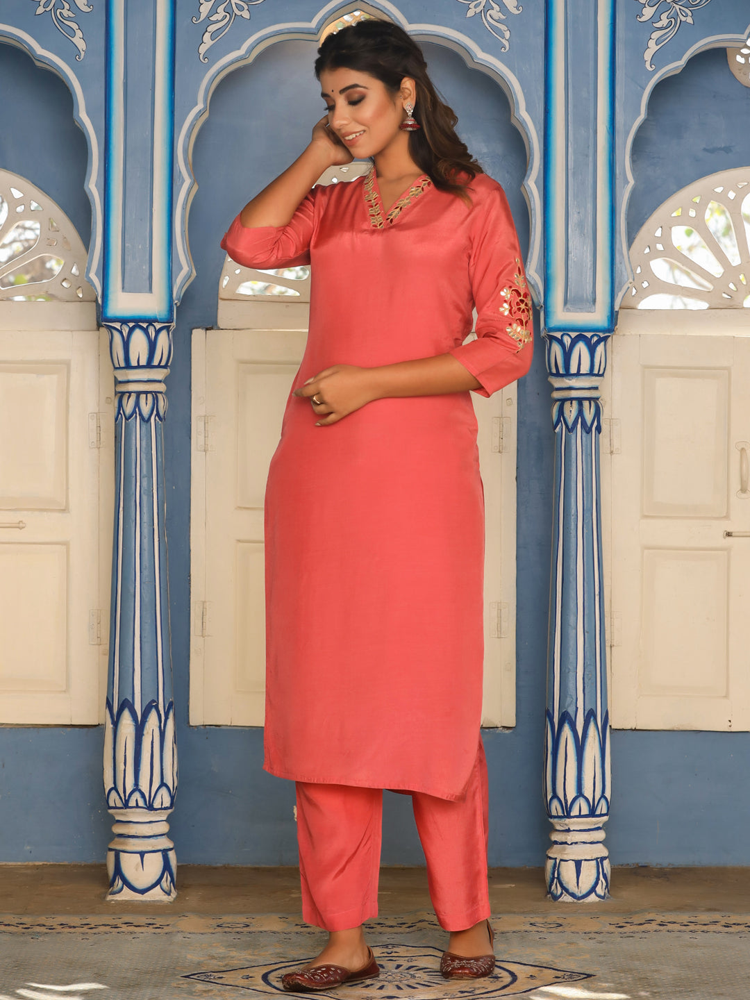Straight Embroidered Kurta With Palazzos