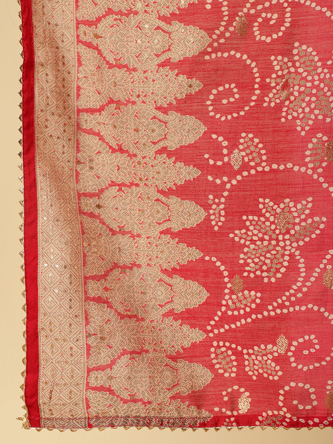 Pink Bandhani Mirror Work Kurta With Sharara And Dupatta