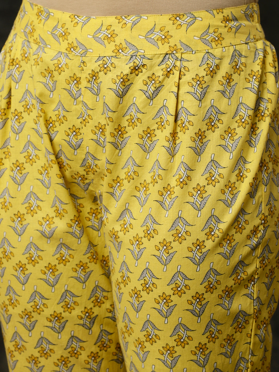 Yellow Ethnic Print Anarkali Kurta With Pants And Dupatta