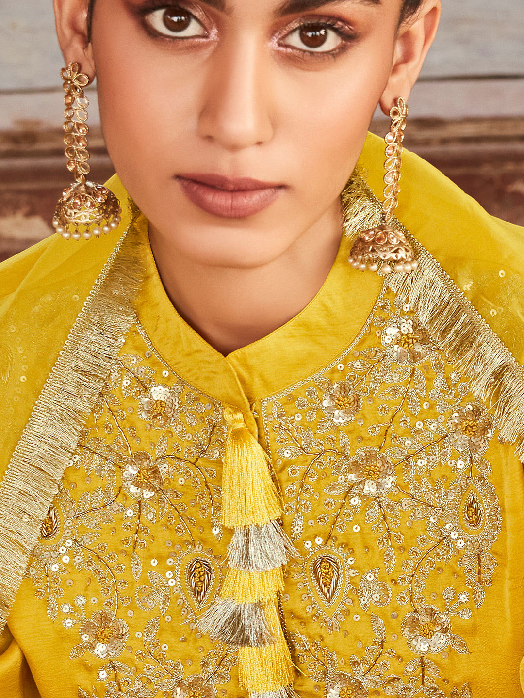 Amaiva Yellow Solid Zardozi Embroidered Solid Kurta With Sharara & Dupatta