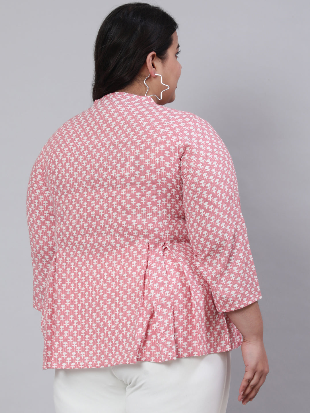 Pink Plus Size Woven Printed Pleated Top