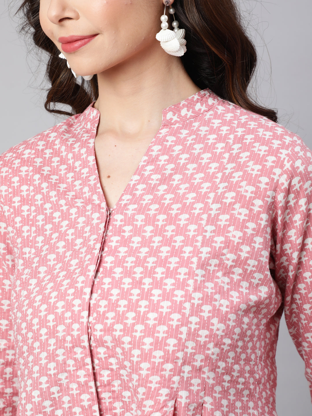 Pink Woven Printed Pleated Top