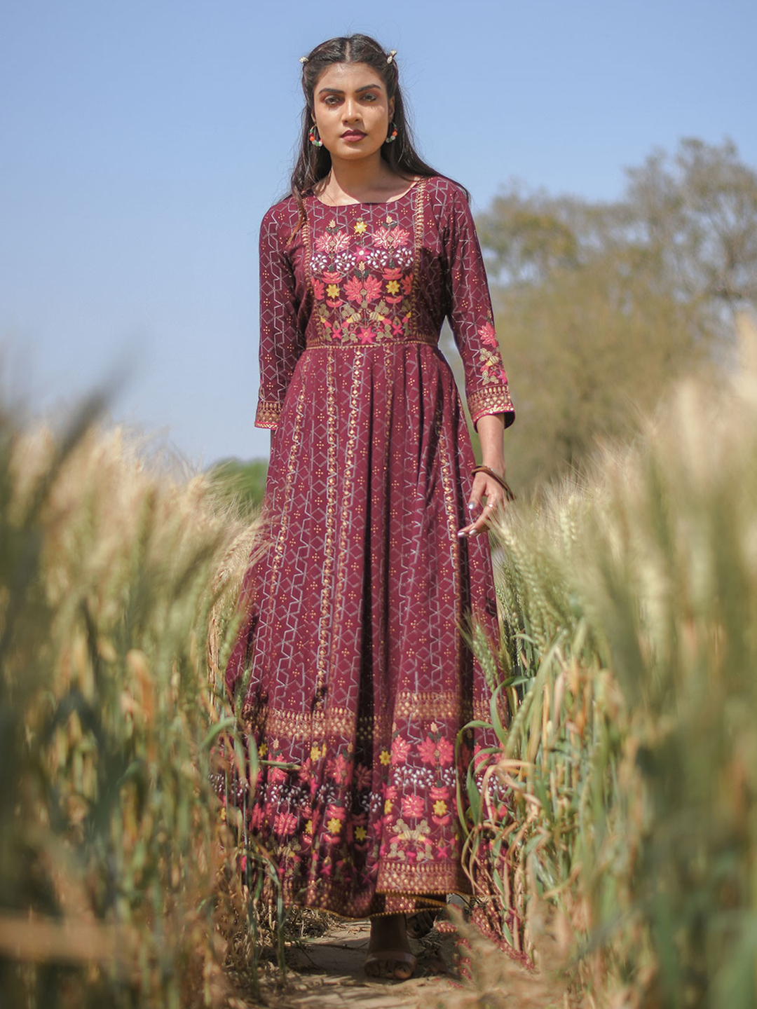 Burgundy anarkali kurta at low price.