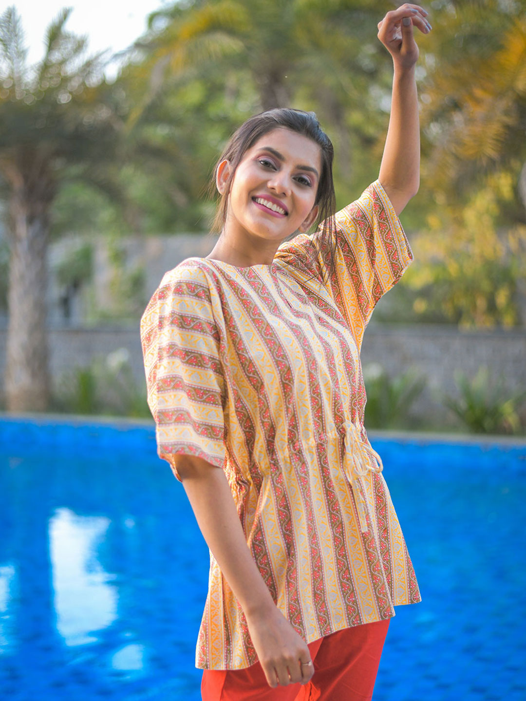 Yellow Border Printed Cotton Sleepwear