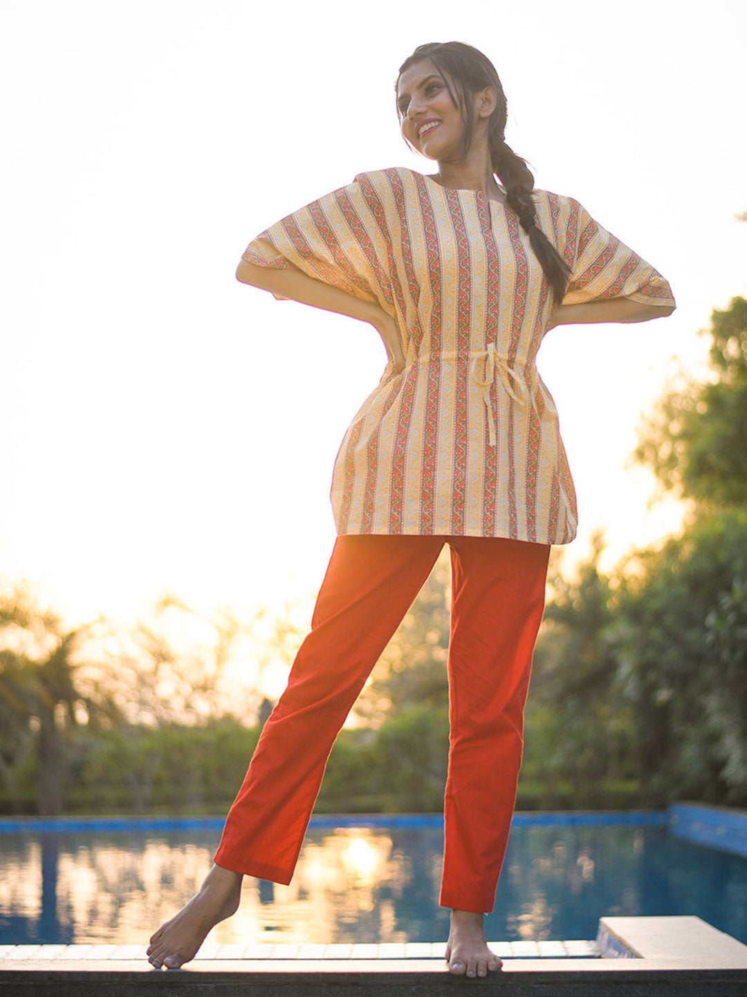 Yellow Border Printed Cotton Sleepwear