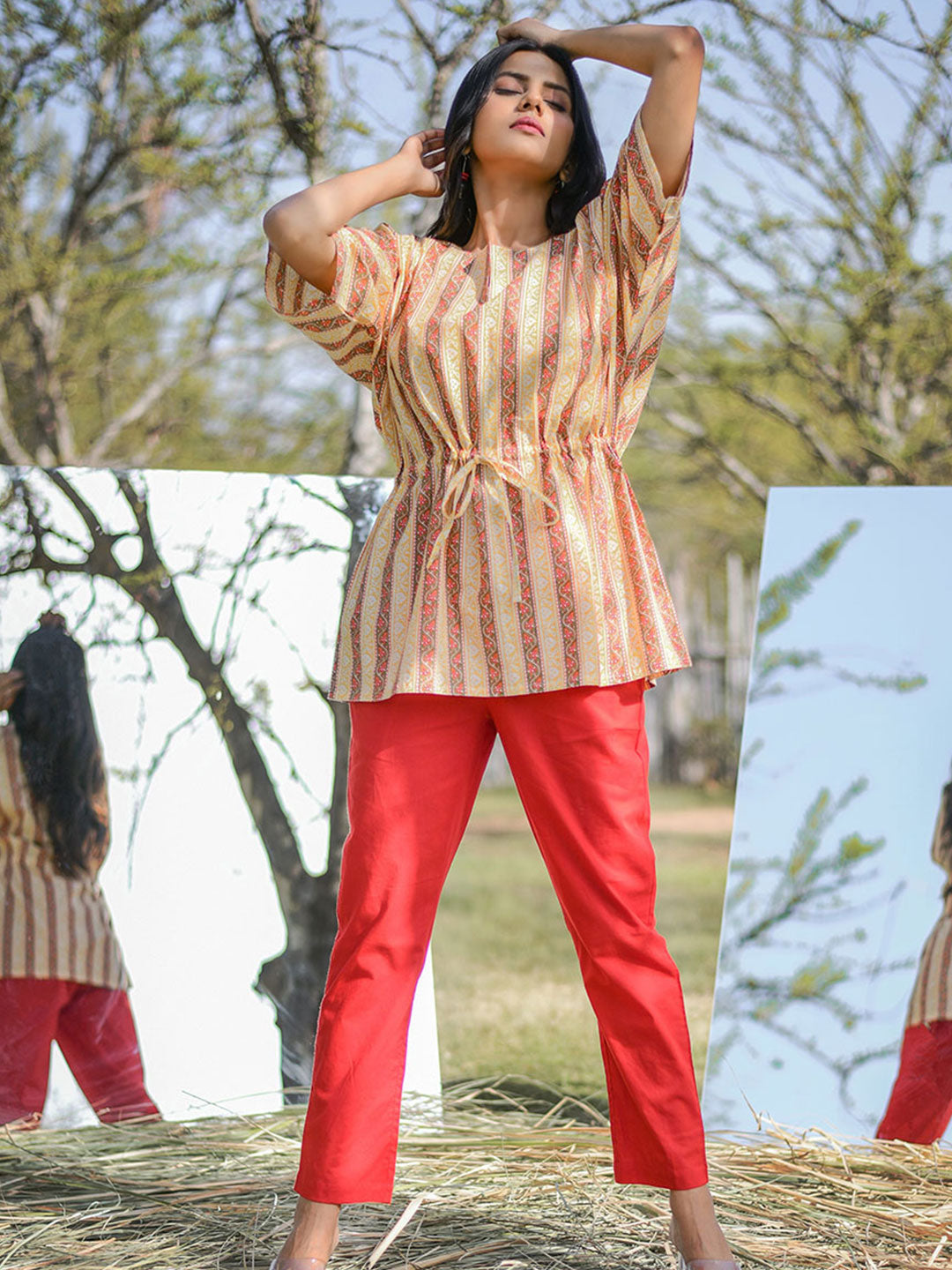 Yellow Border Printed Cotton Sleepwear