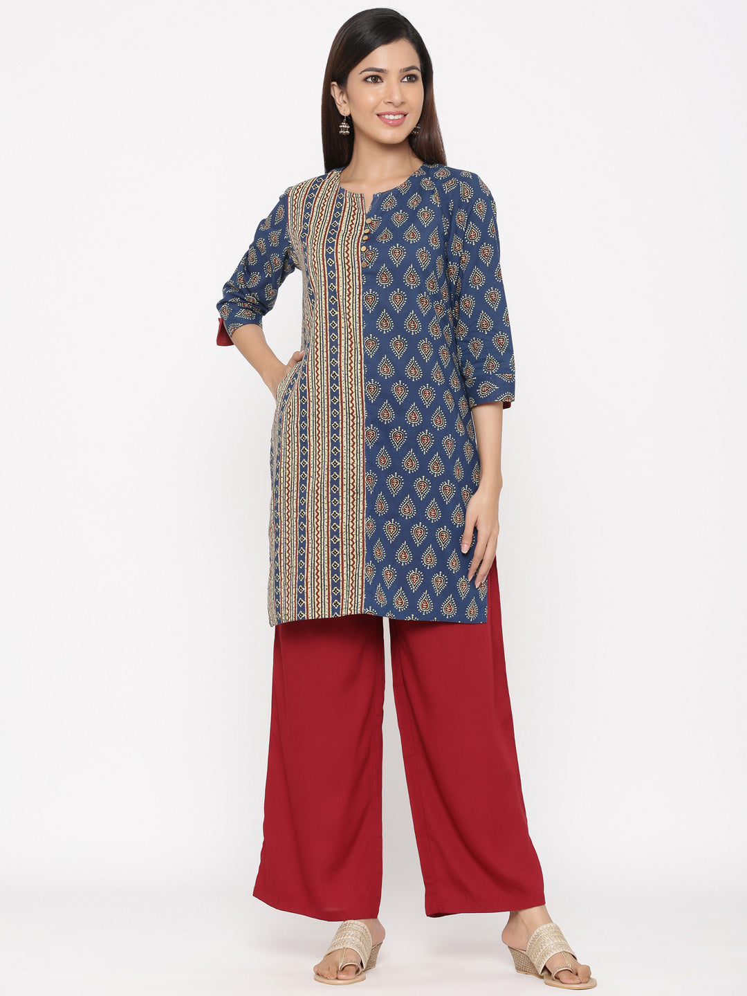 Indigo Ethnic Motif Straight Cotton Kurta