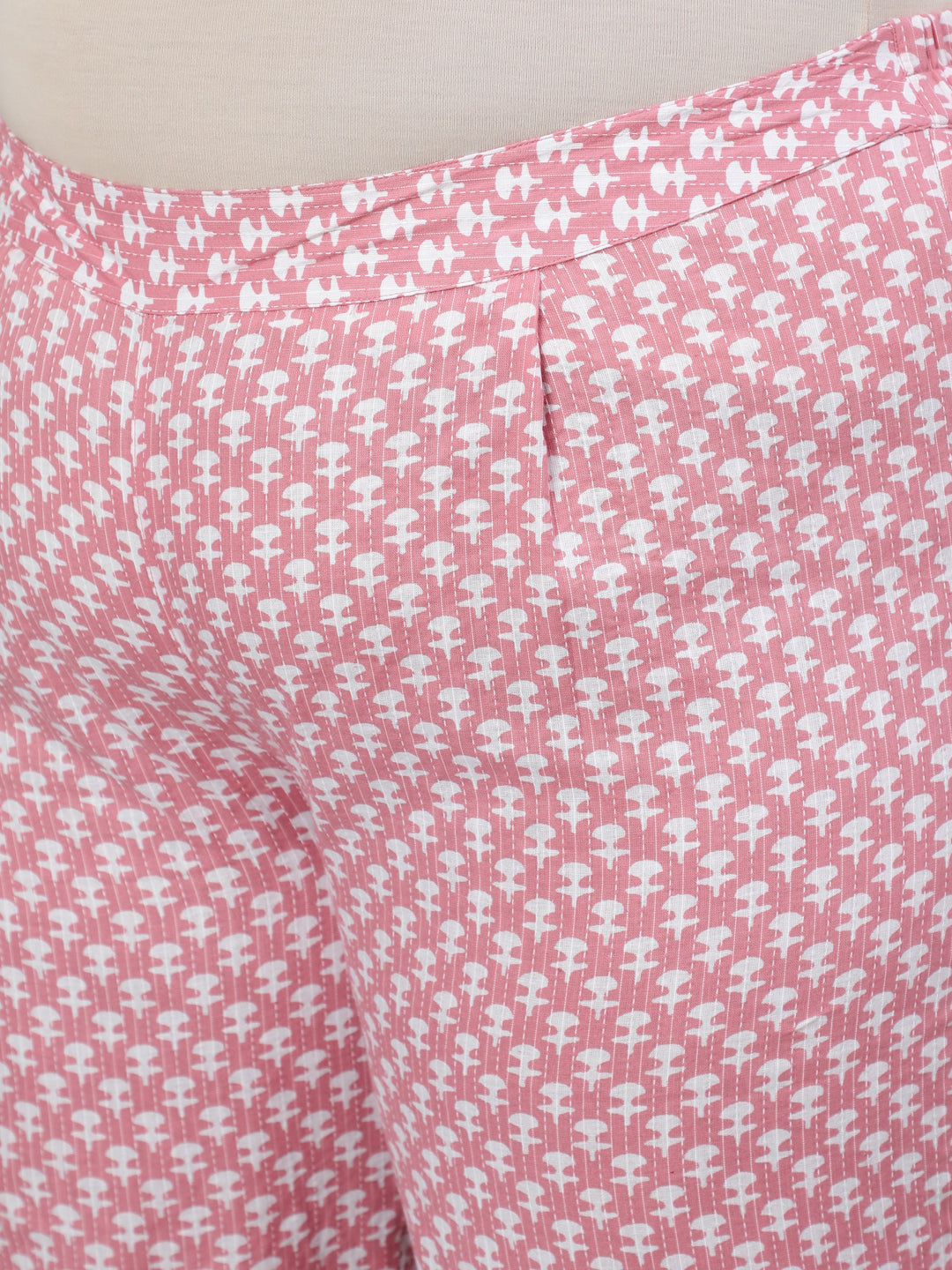 Pink Plus Size Woven Ethnic Print Embroidered Flared Laced Kurta With Printed Palazzo