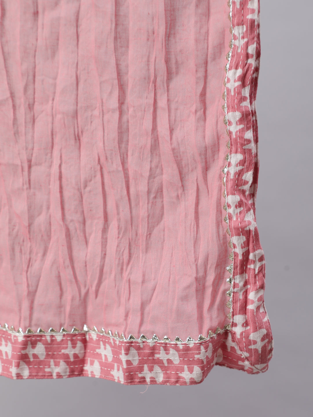 Pink Woven Straight Printed Embroidered Kurta Set With Solid Dupatta
