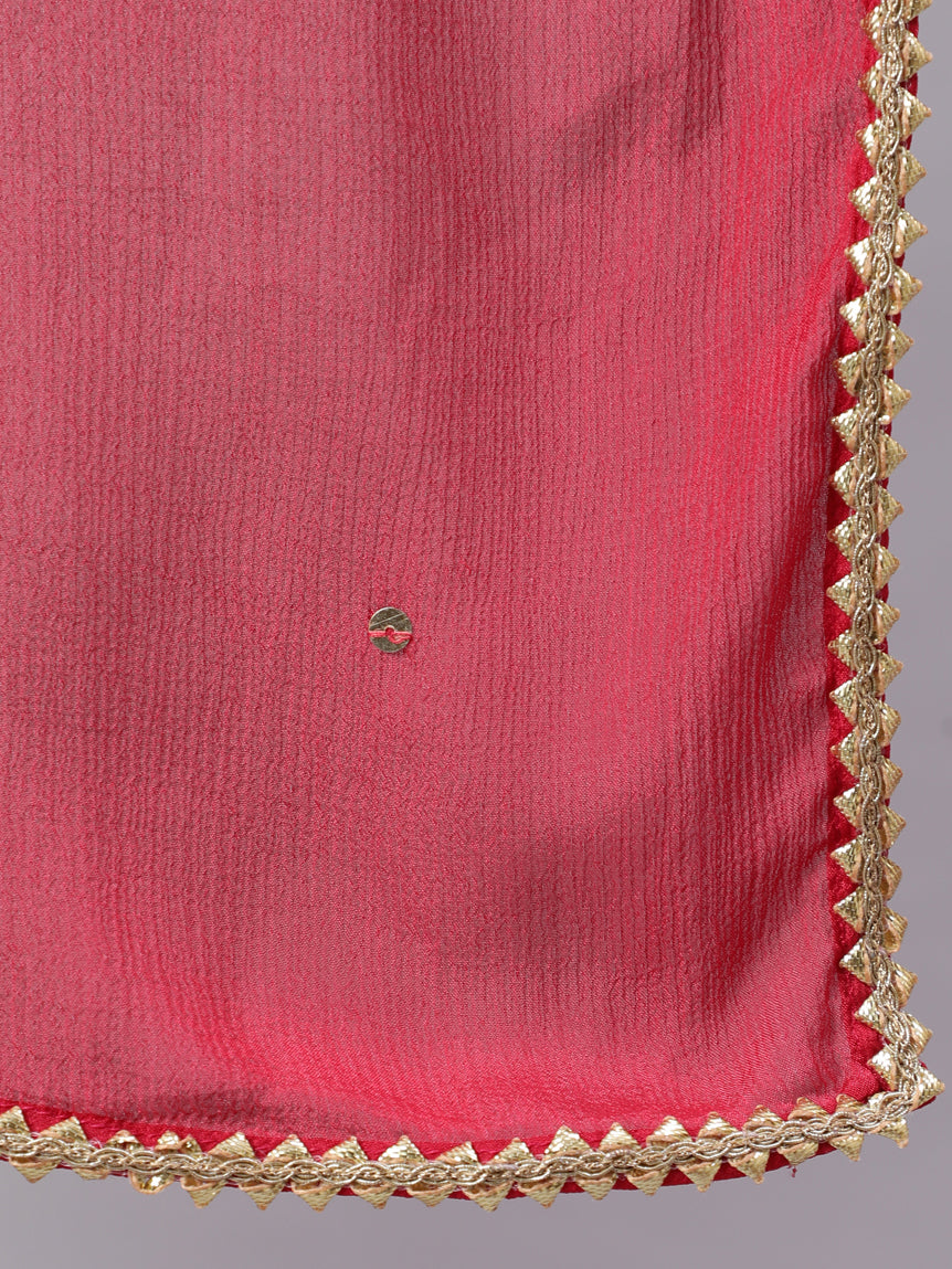 Pink Muslin Digital Printed Embroidered Flared Kurta With Solid Dupatta