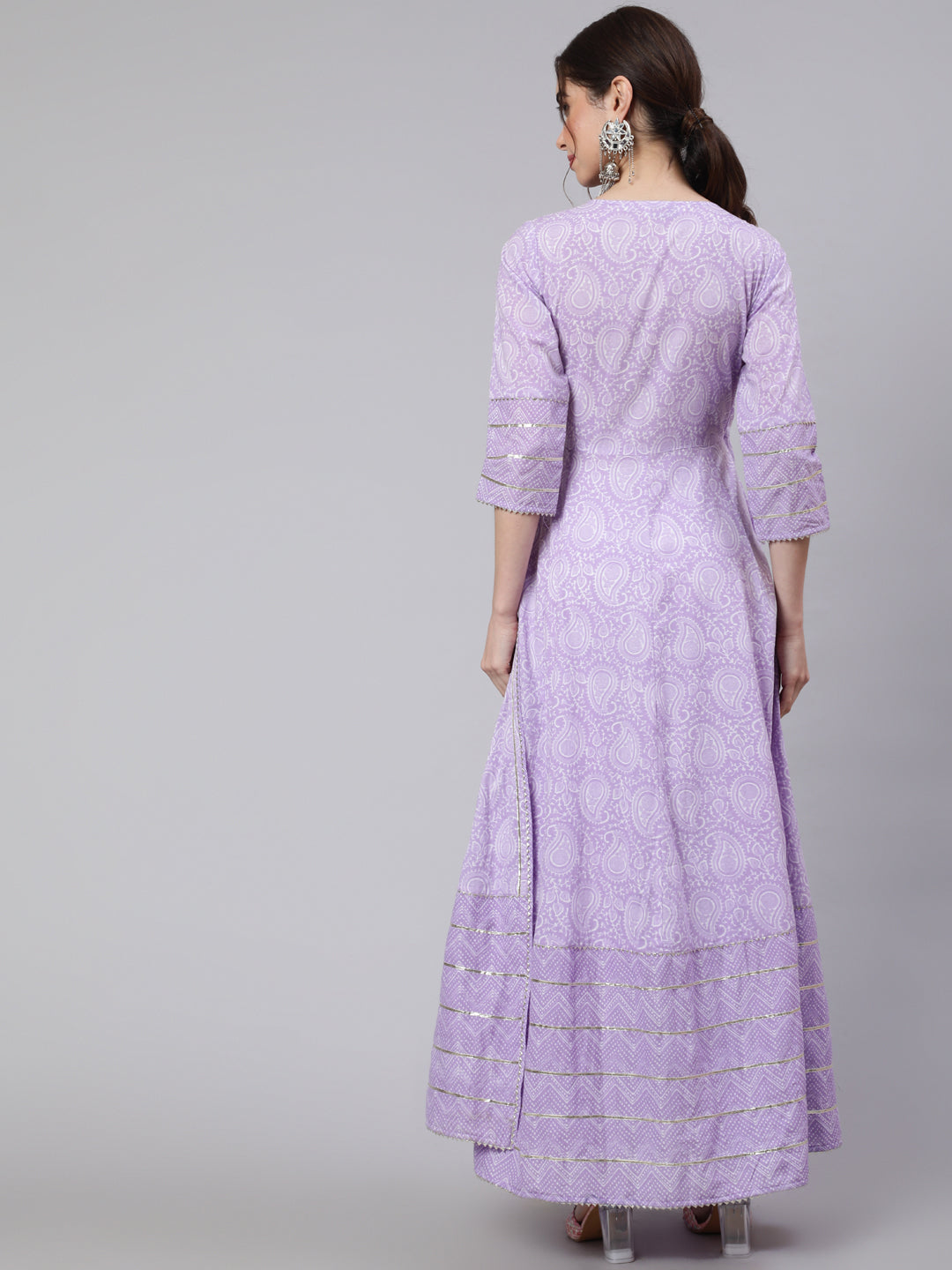 Lavender Ethnic Printed Angrakha Kurta
