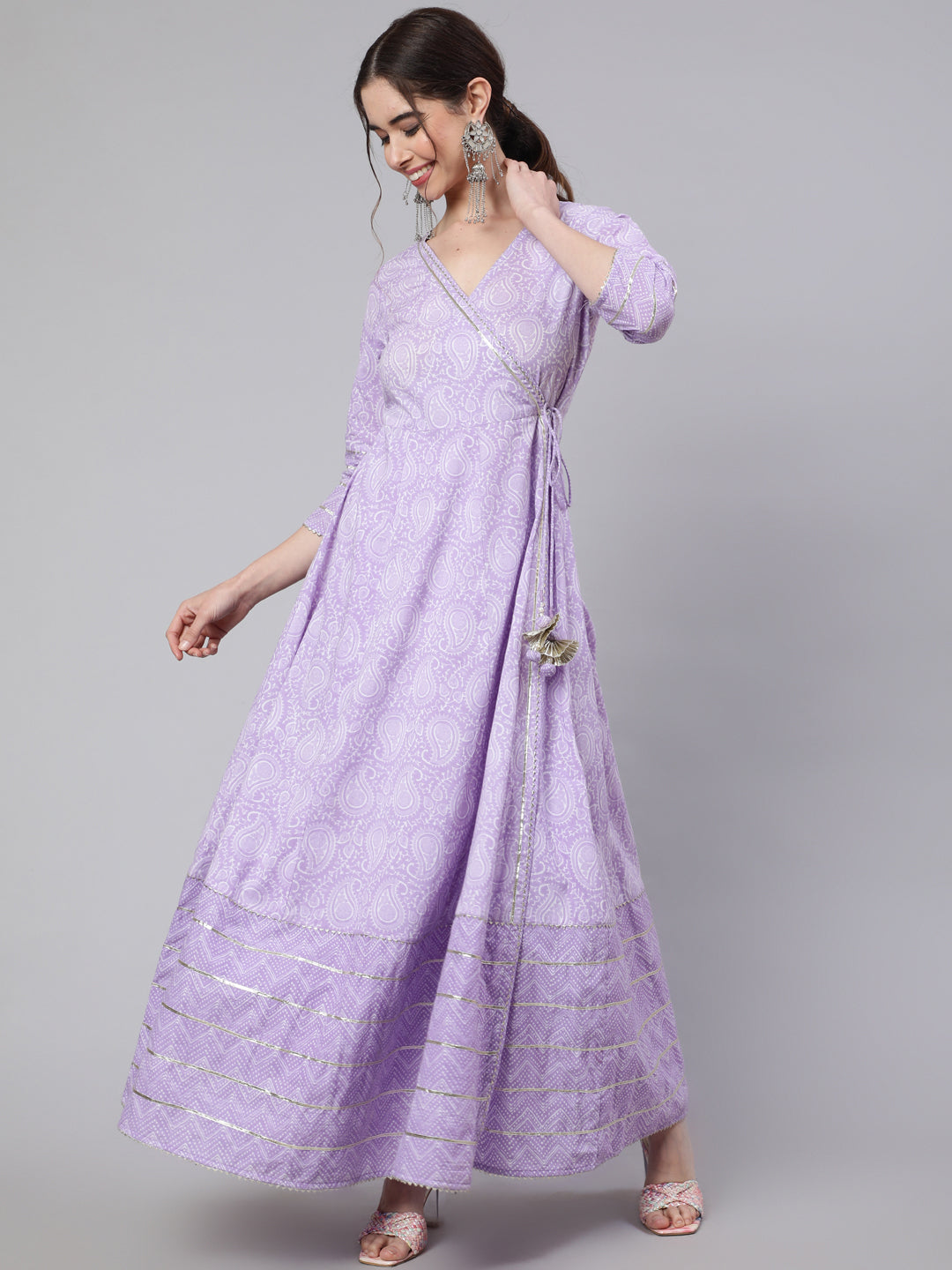 Lavender Ethnic Printed Angrakha Kurta