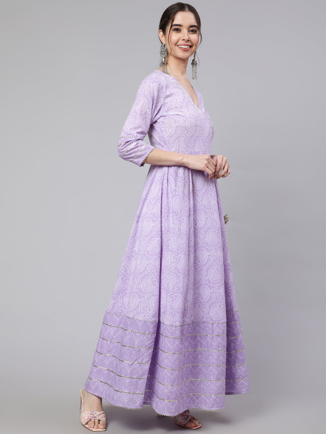 Lavender Ethnic Printed Angrakha Kurta