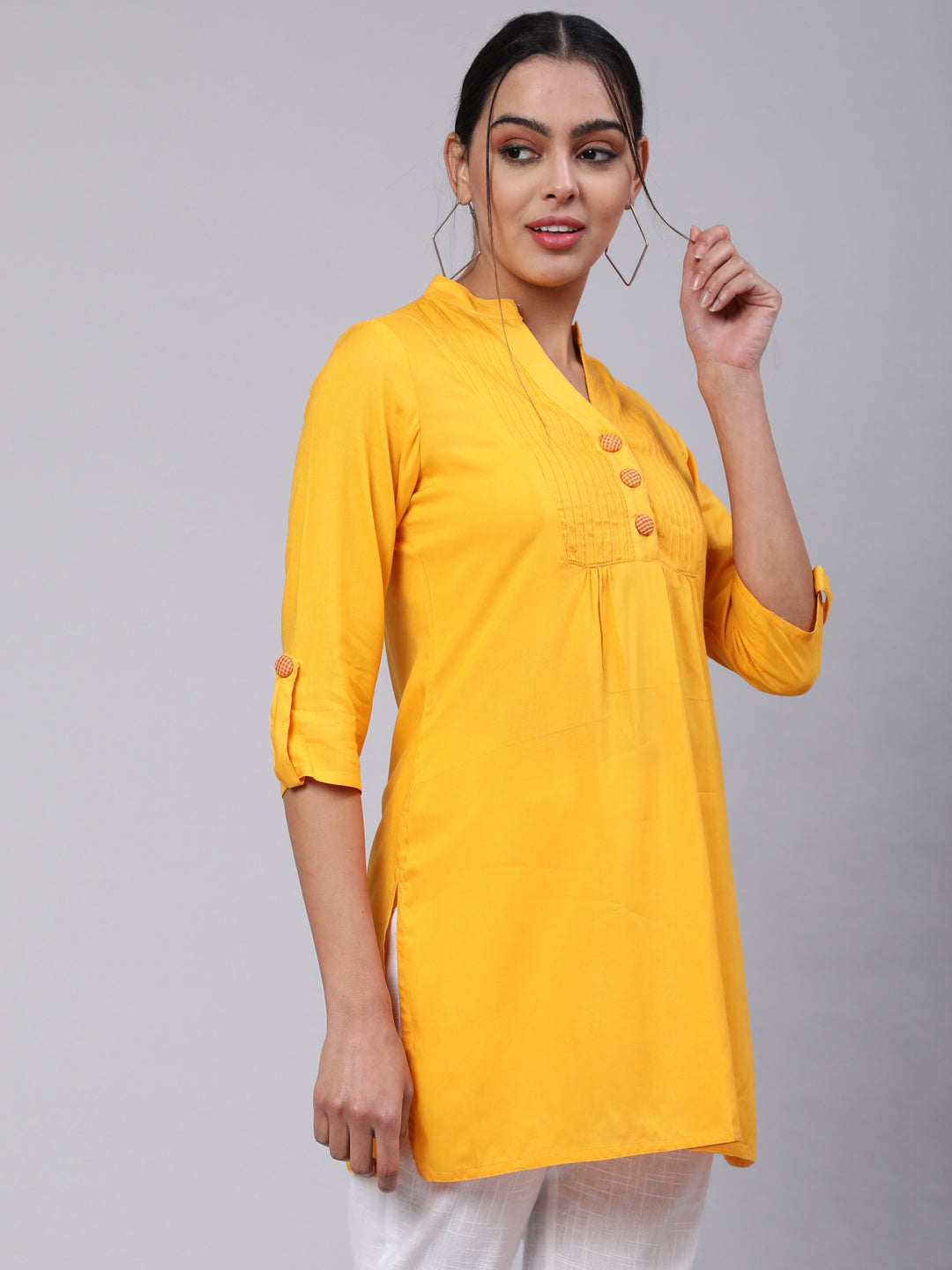 Yellow Solid Gathered Short Kurta