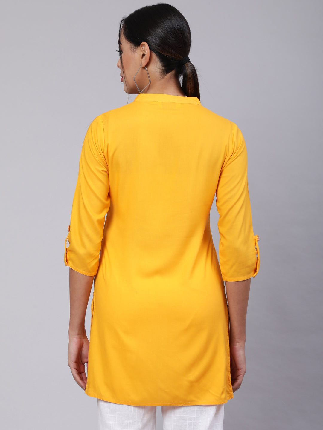 Yellow Solid Gathered Short Kurta