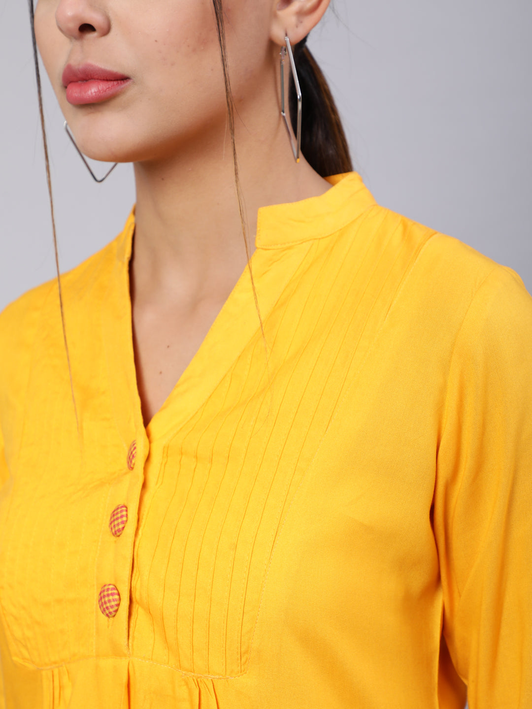 Yellow Solid Gathered Short Kurta