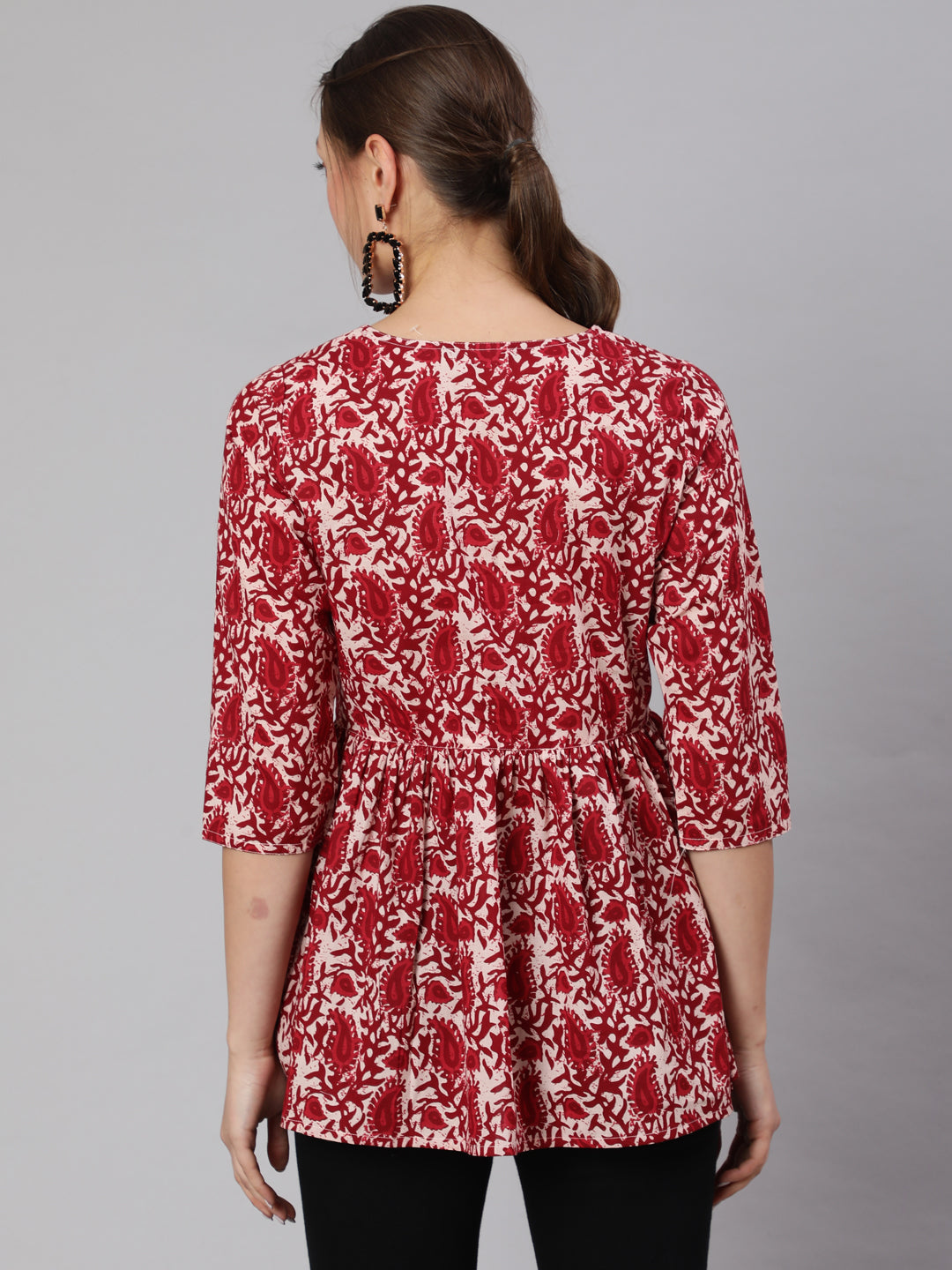 Maroon Hand Kantha Peplum Top