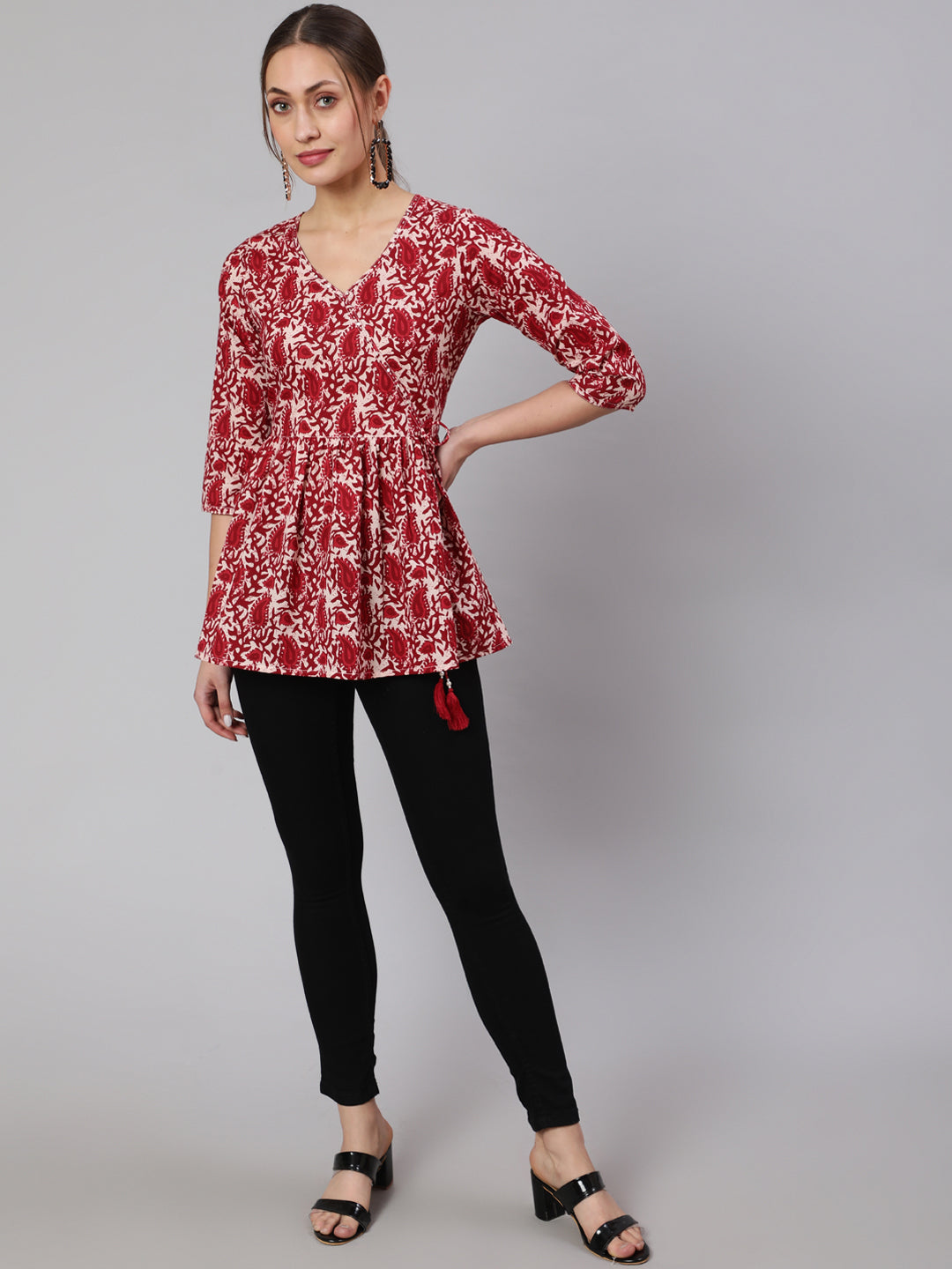 Maroon Hand Kantha Peplum Top