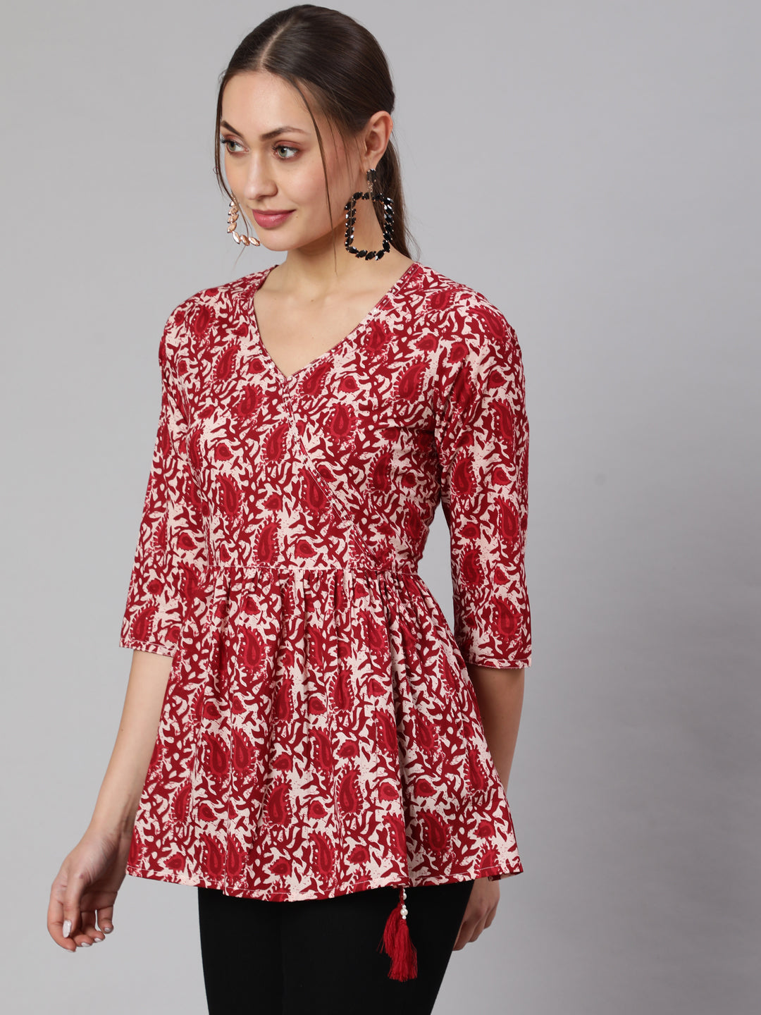 Maroon Hand Kantha Peplum Top