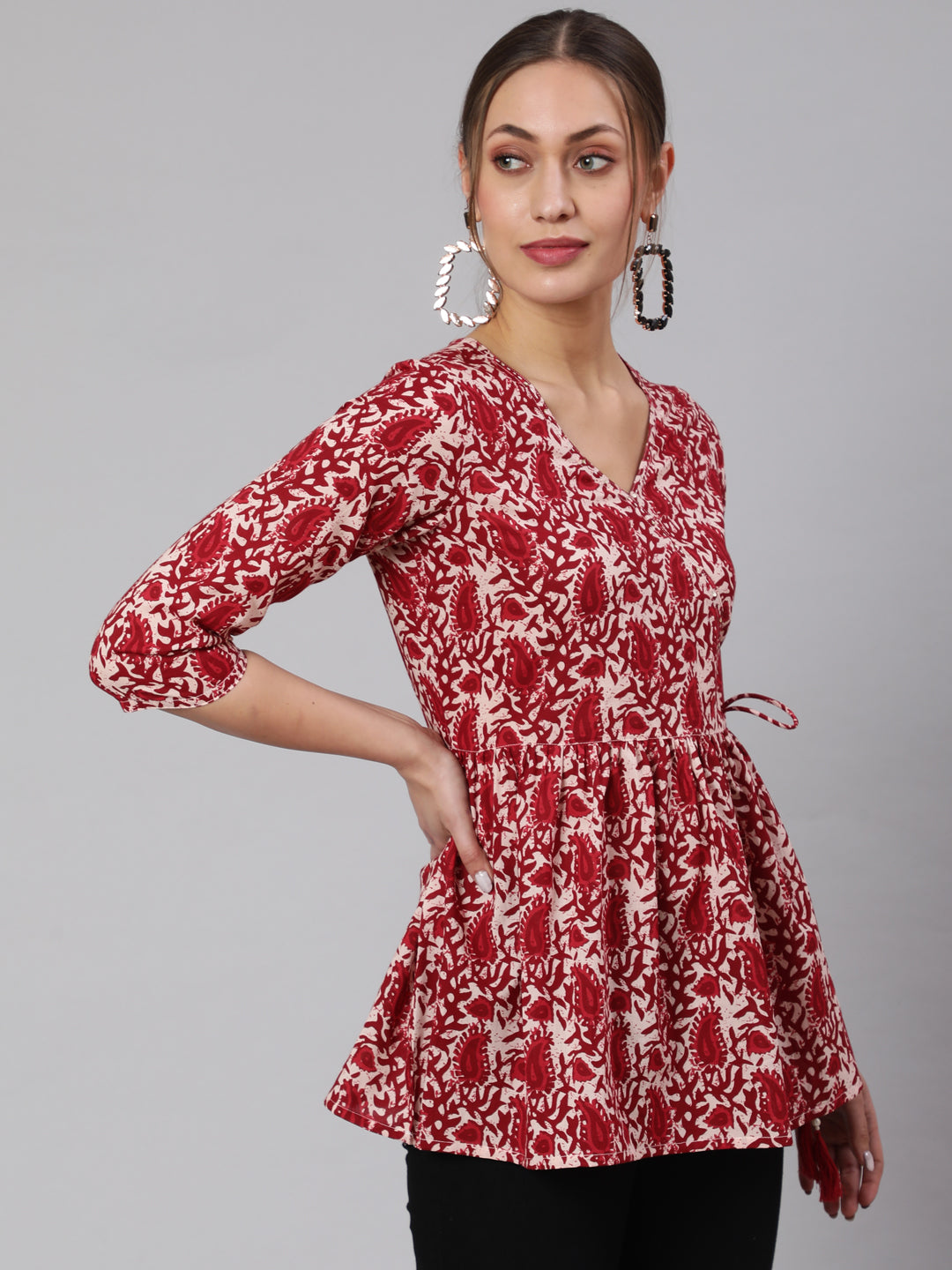 Maroon Hand Kantha Peplum Top