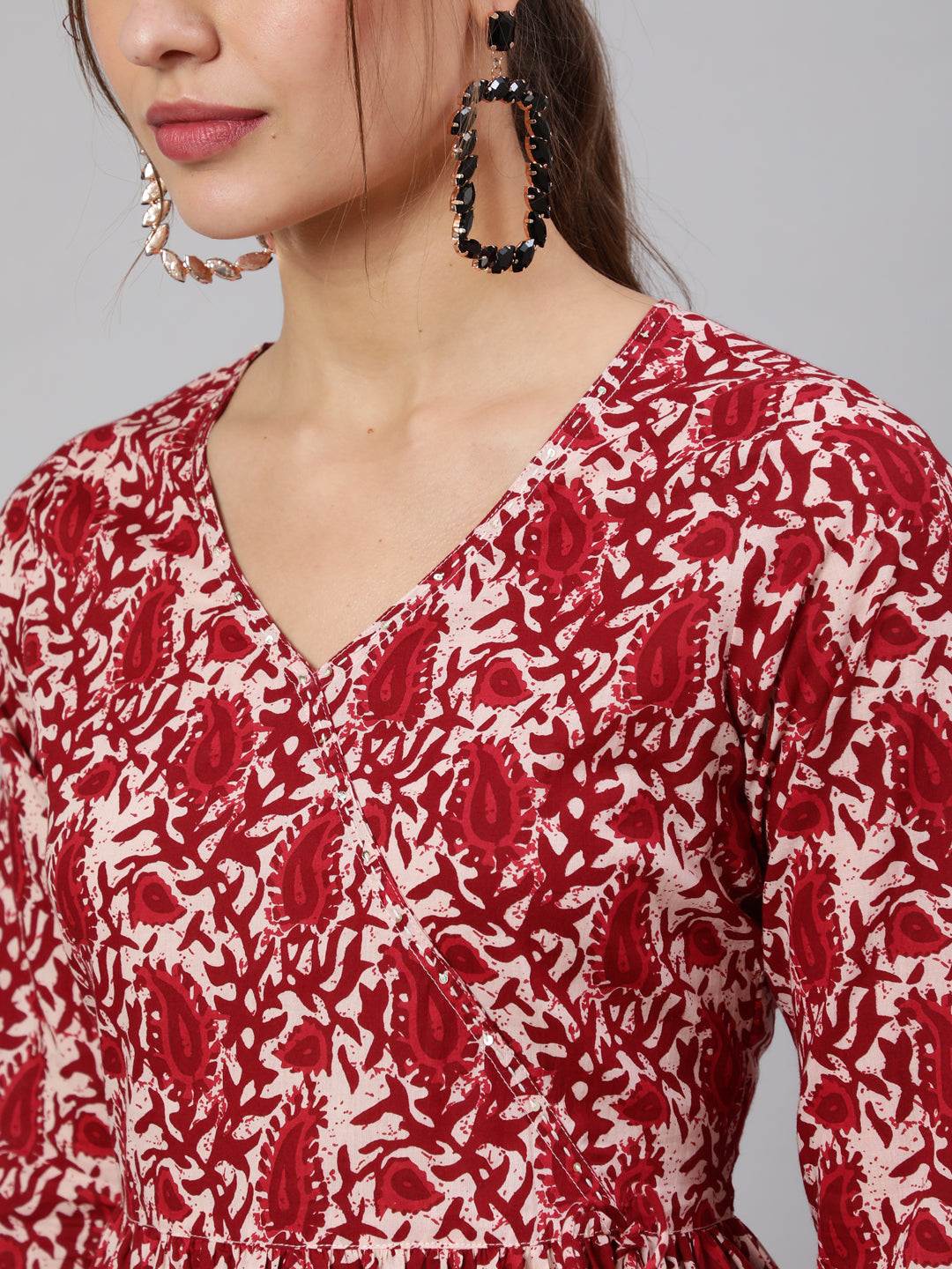 Maroon Hand Kantha Peplum Top