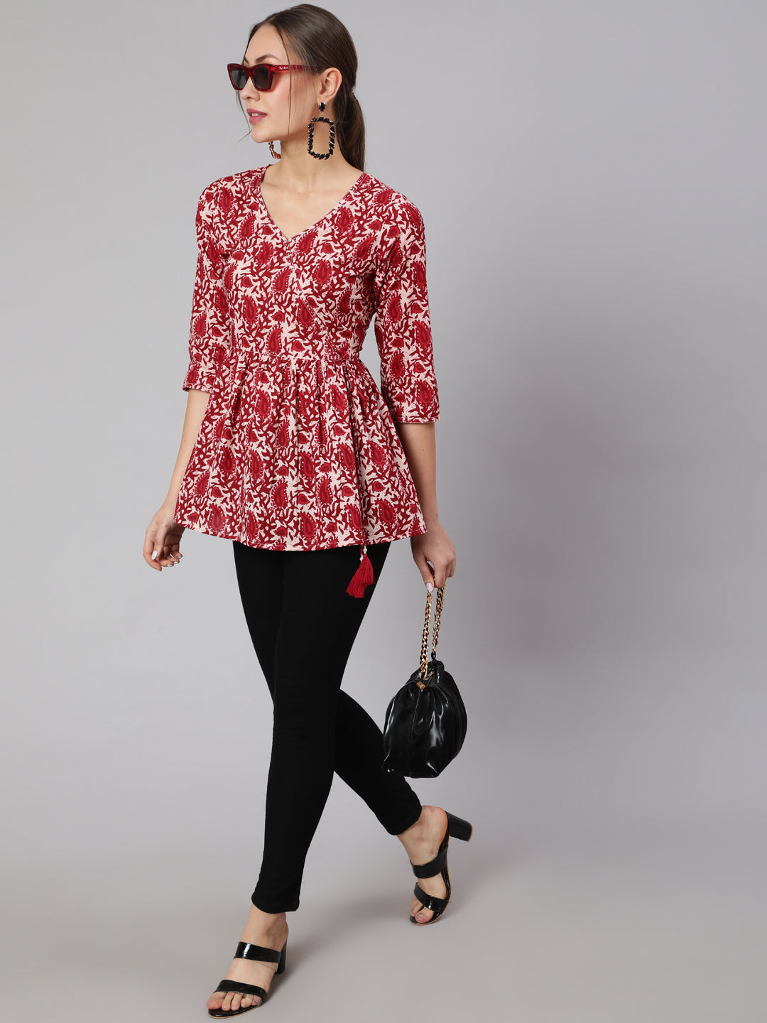 Maroon Hand Kantha Peplum Top