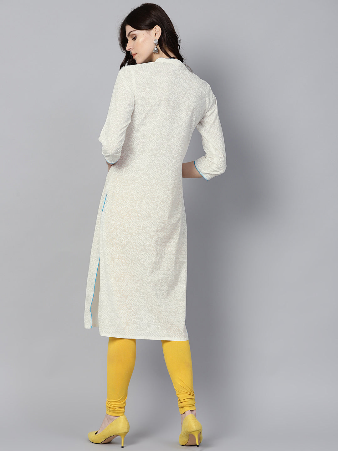 White Ethnic Motifs Straight Cotton Kurta