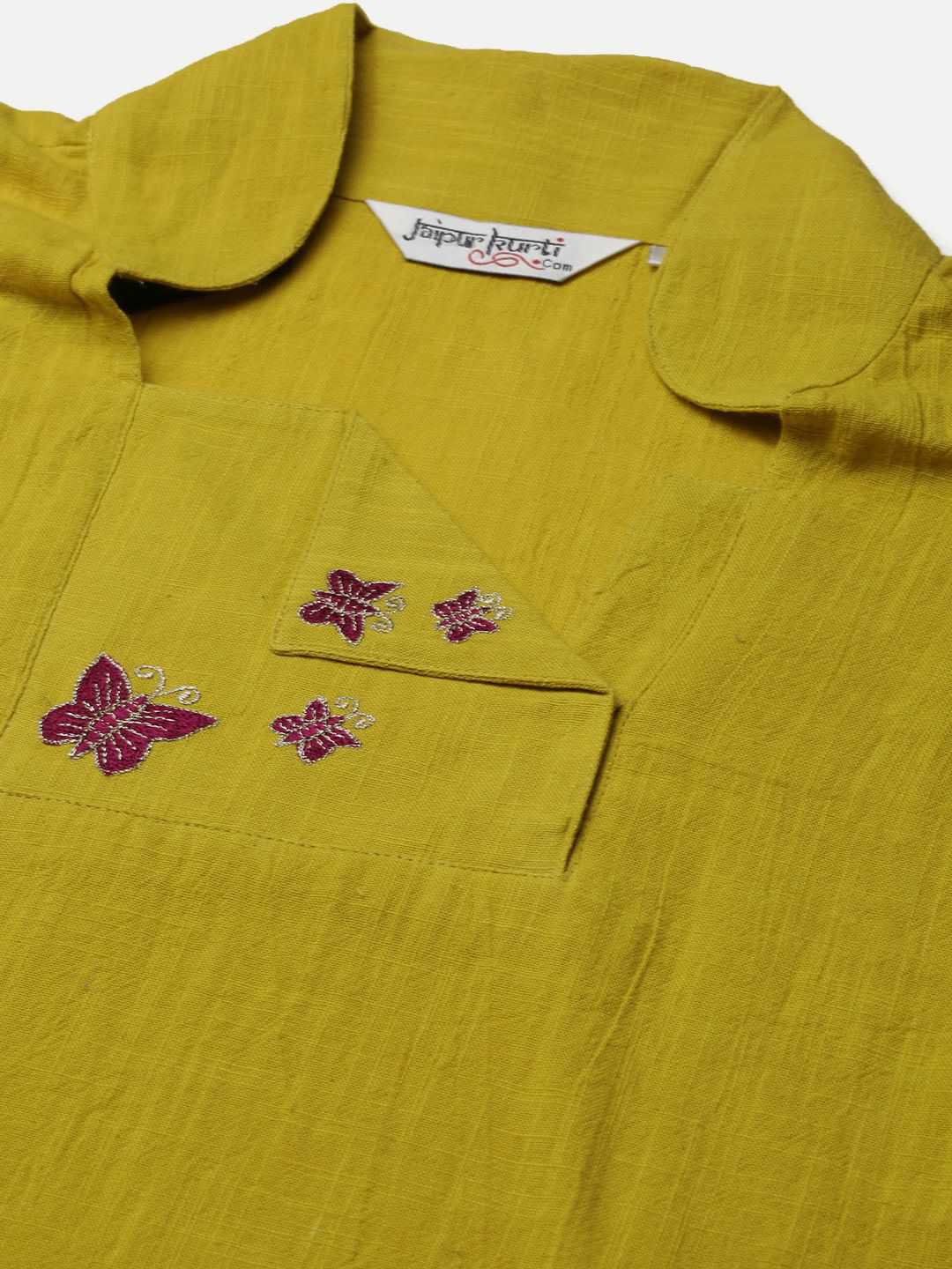 Mustard Placement Embroidered Boxy Top