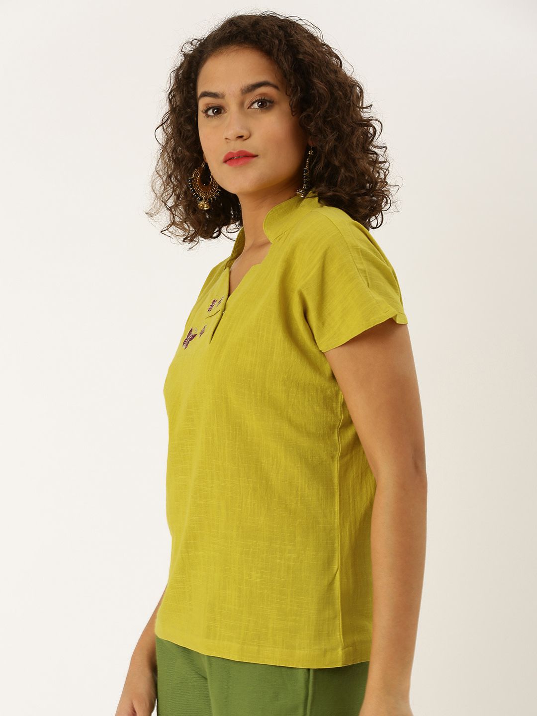 Mustard Placement Embroidered Boxy Top