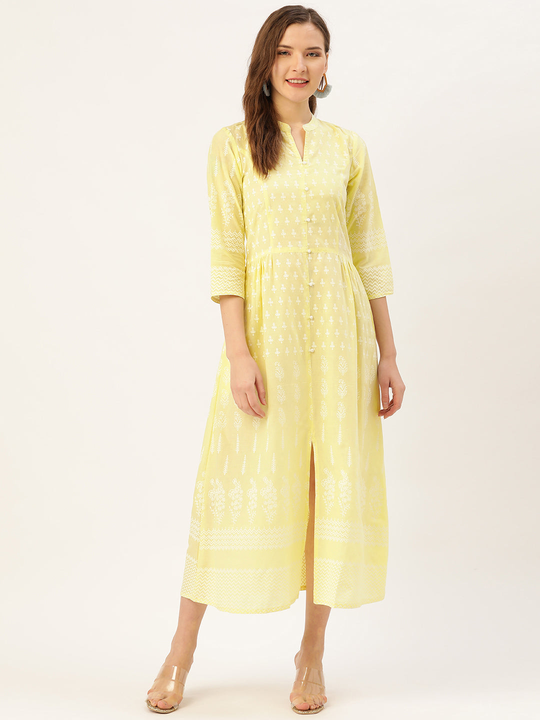 Yellow Printed Flared Dress