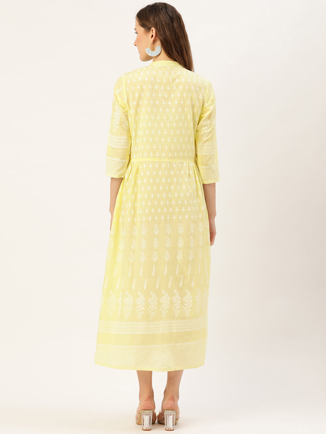 Yellow Printed Flared Dress