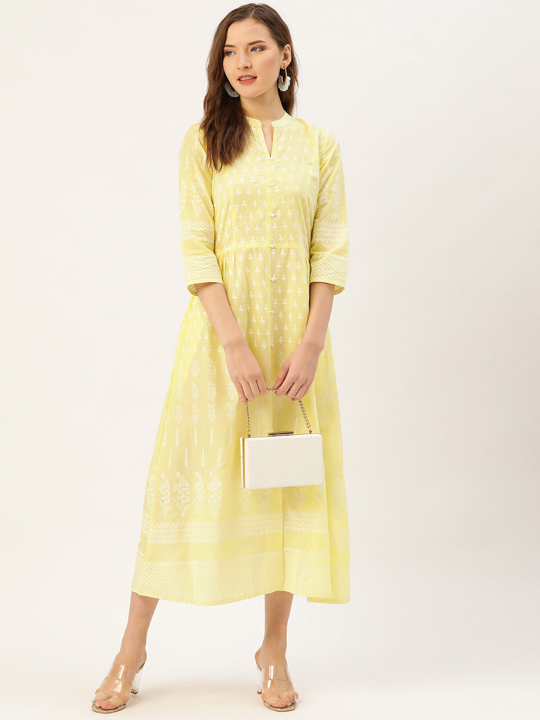 Yellow Printed Flared Dress