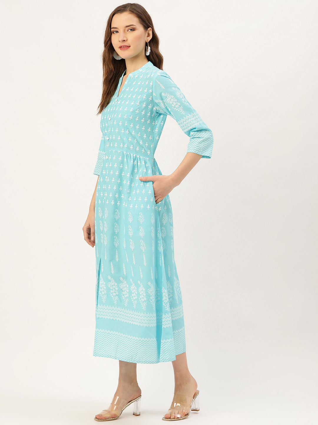 Aqua Printed Flared Dress