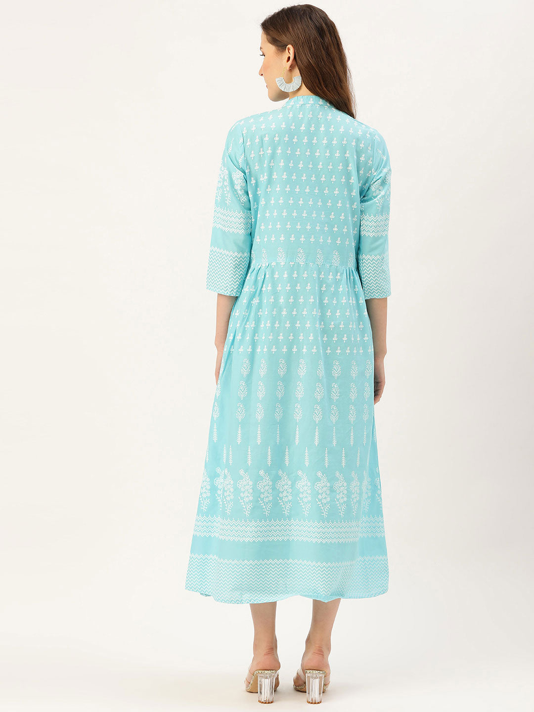 Aqua Printed Flared Dress