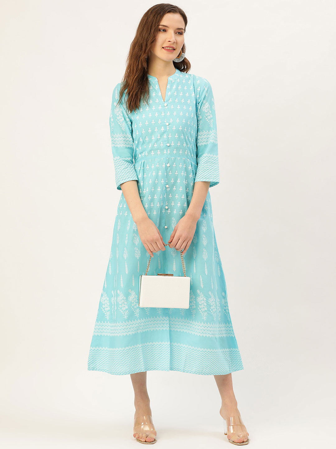 Aqua Printed Flared Dress
