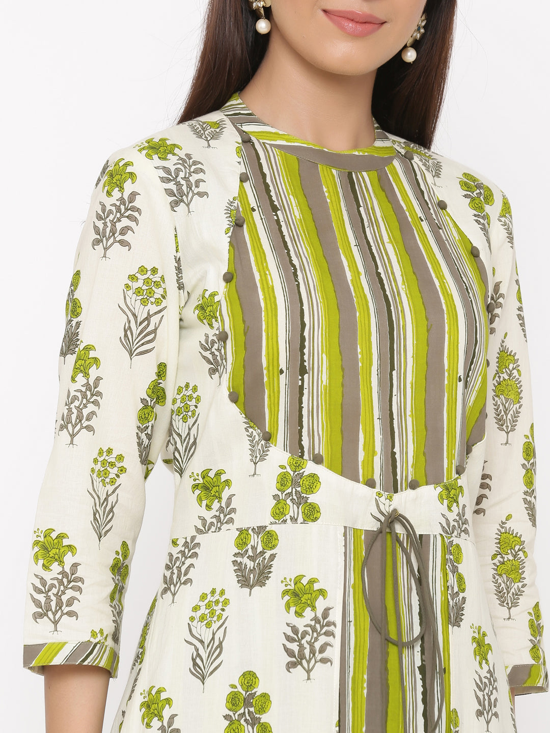 Green Printed Flared Cotton Kurta