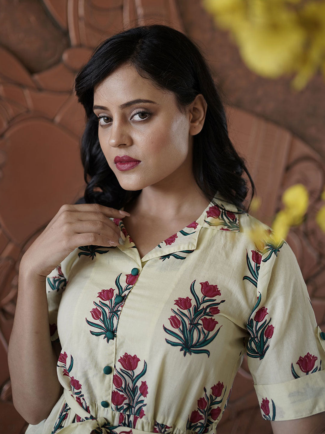 Yellow Printed Flared Dress