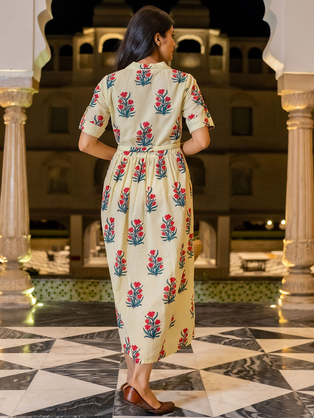 Yellow Printed Flared Dress